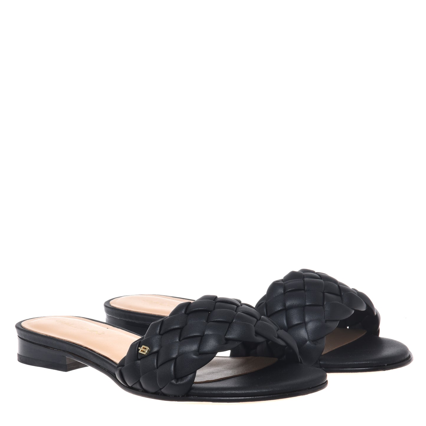 Black braided faux leather mule