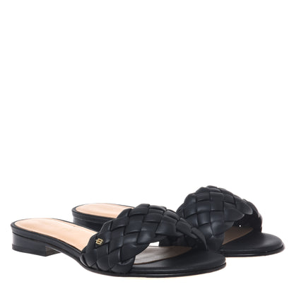 Black braided faux leather mule