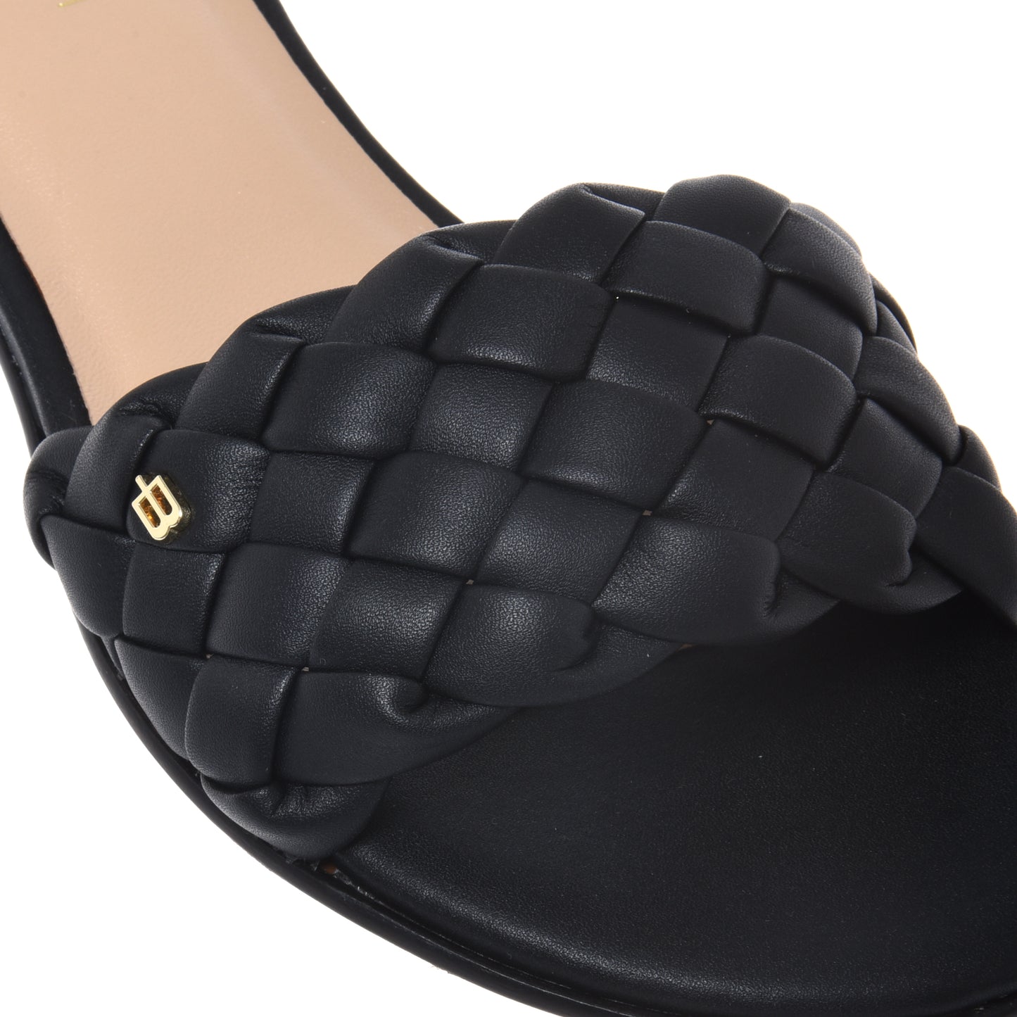 Black braided faux leather mule
