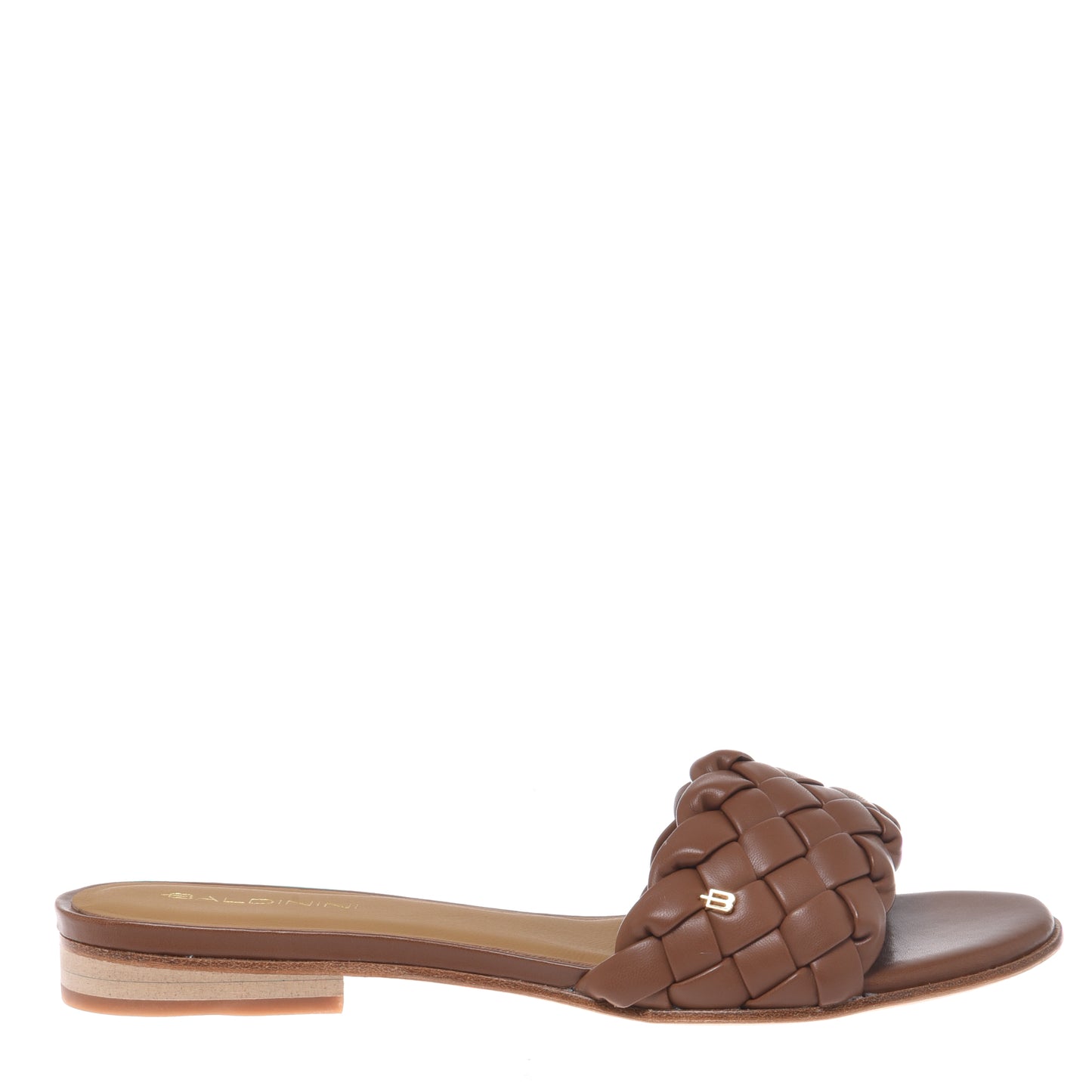 Braided brown faux leather mule