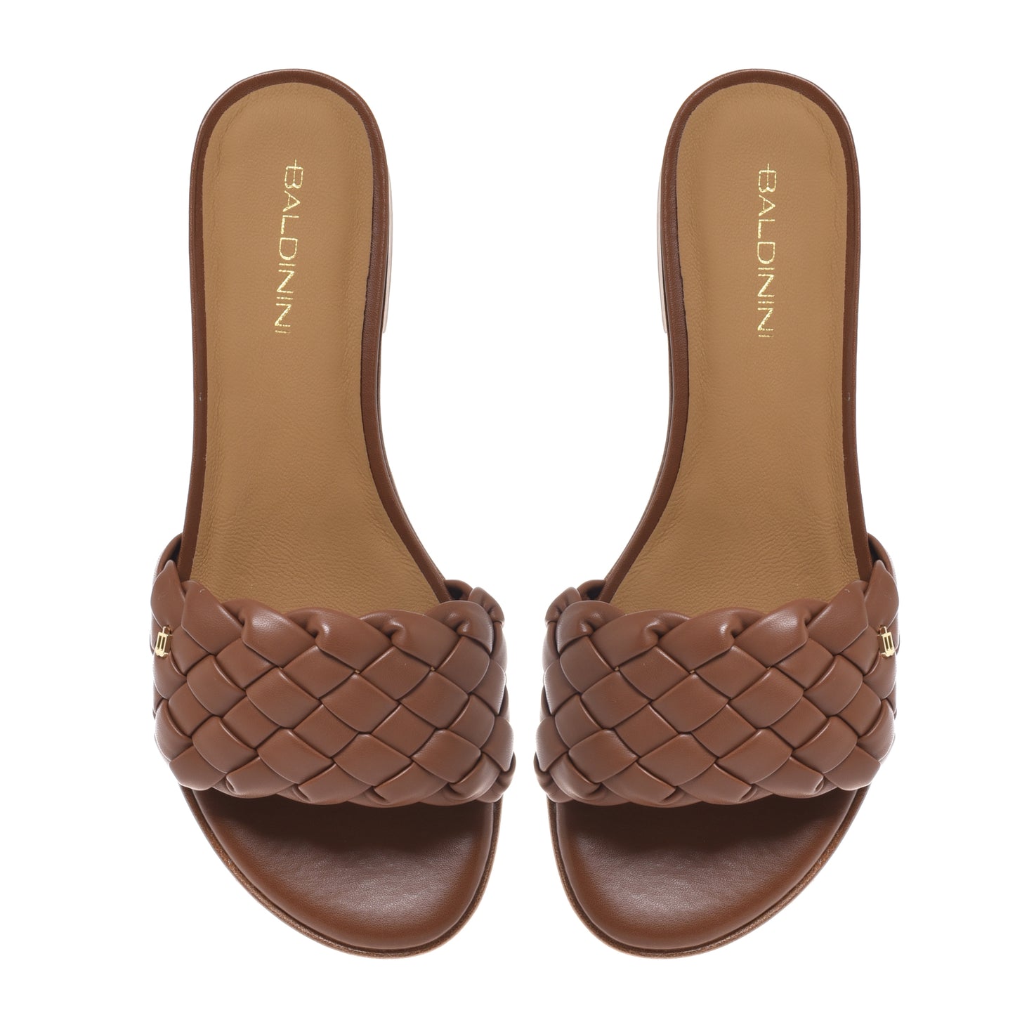 Braided brown faux leather mule
