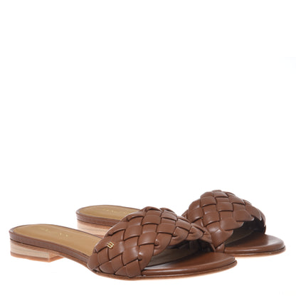 Braided brown faux leather mule
