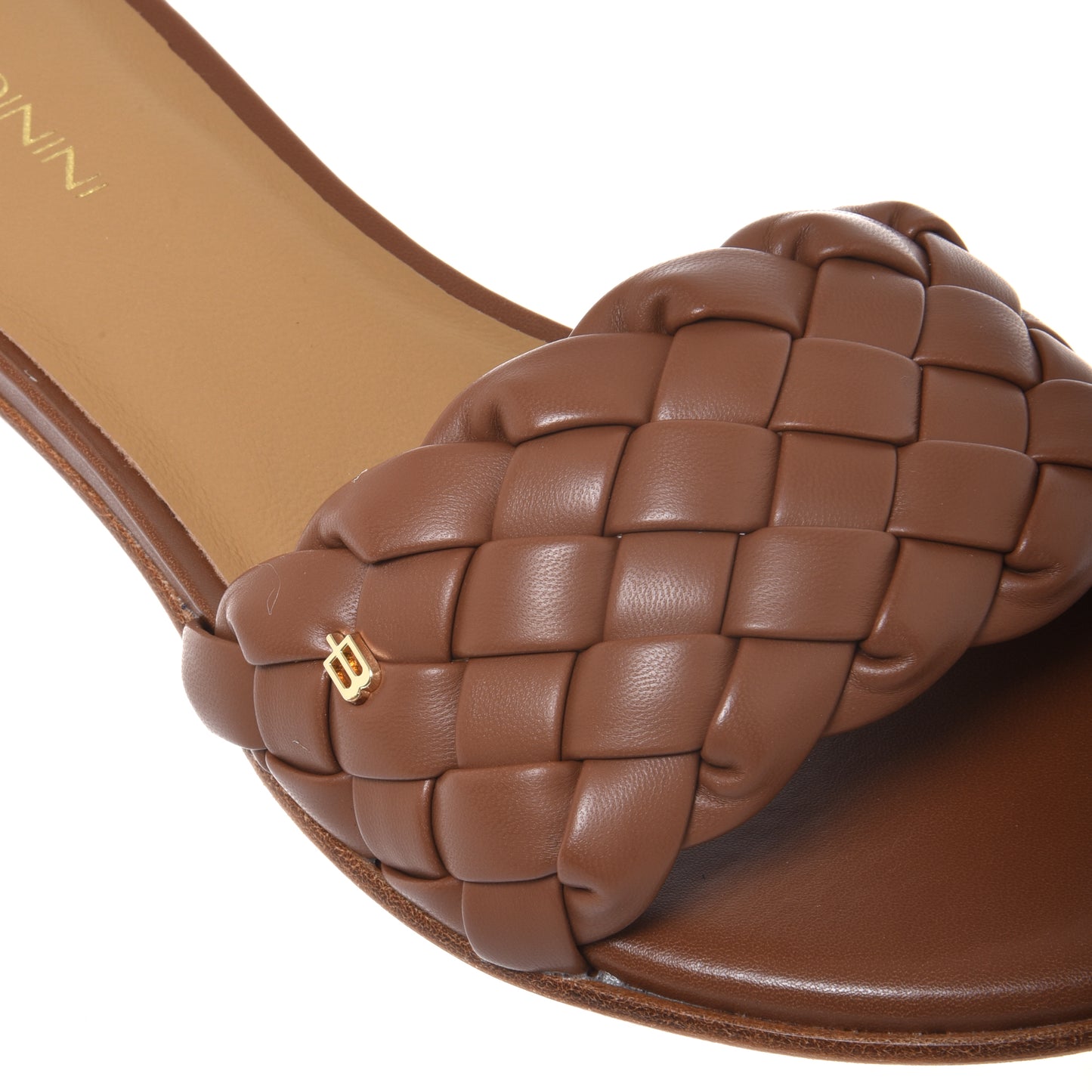 Braided brown faux leather mule