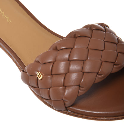 Braided brown faux leather mule