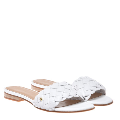 White woven faux leather mule