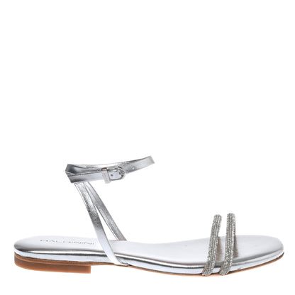 Sandale avec strass en éco-nappa laminé argent