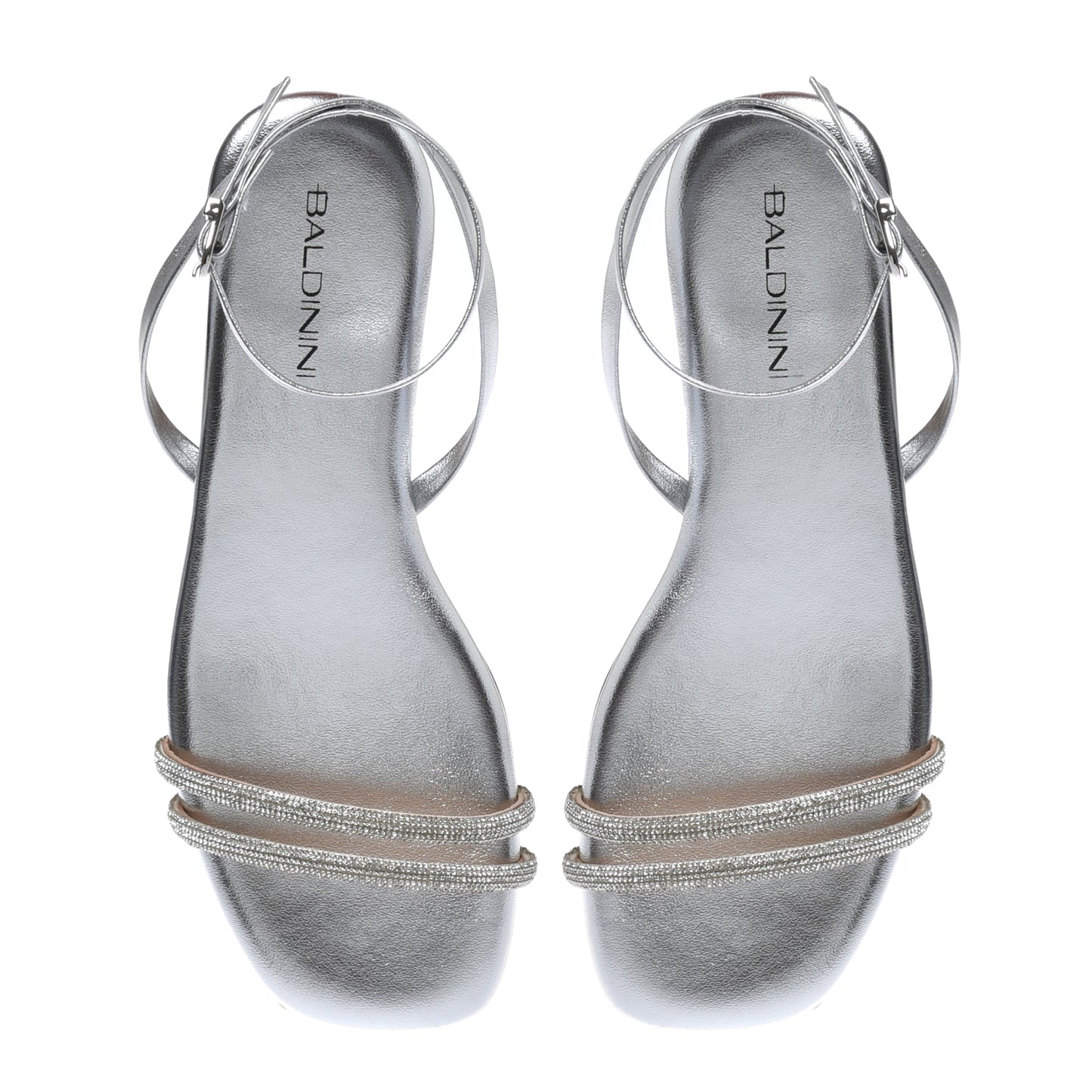 Sandale avec strass en éco-nappa laminé argent