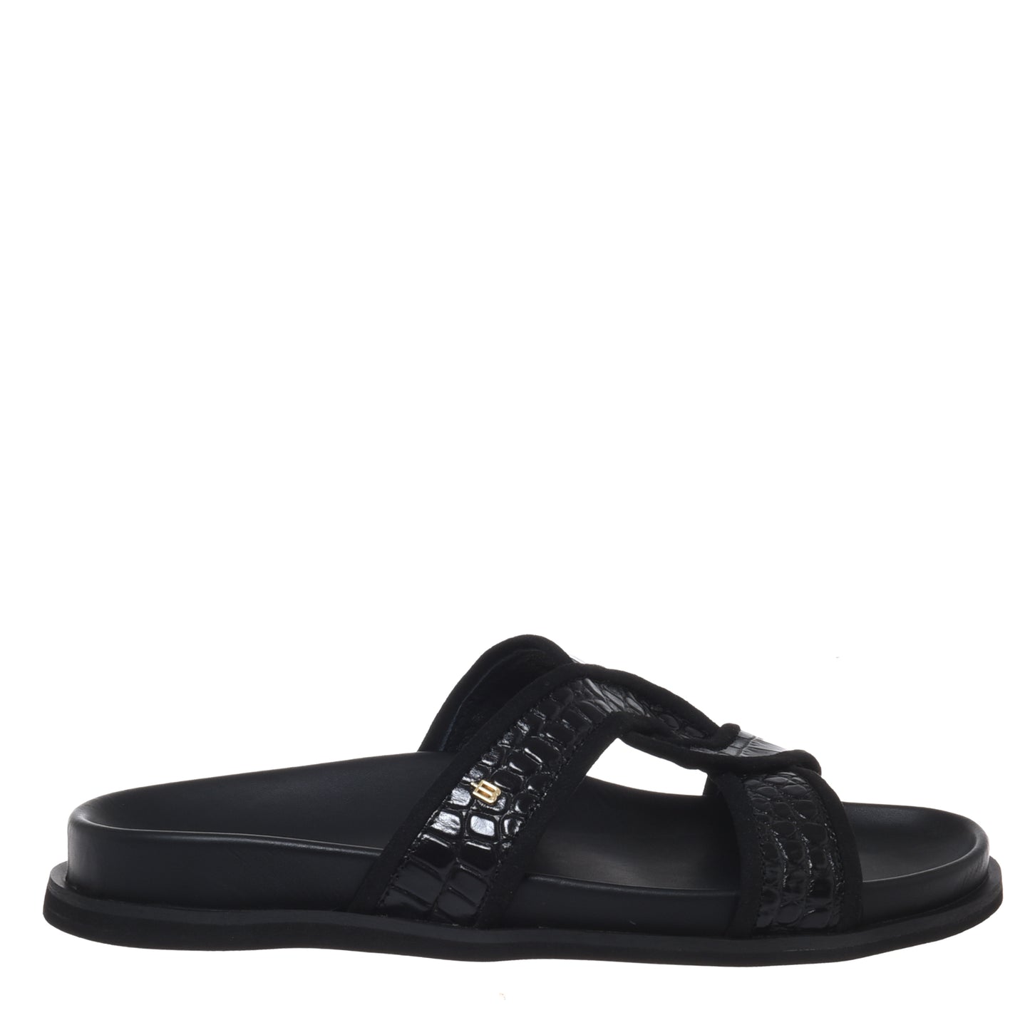Mule en imprimé croco noir