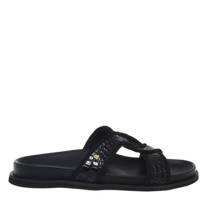 Mule en imprimé croco noir
