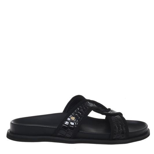 Mule en imprimé croco noir