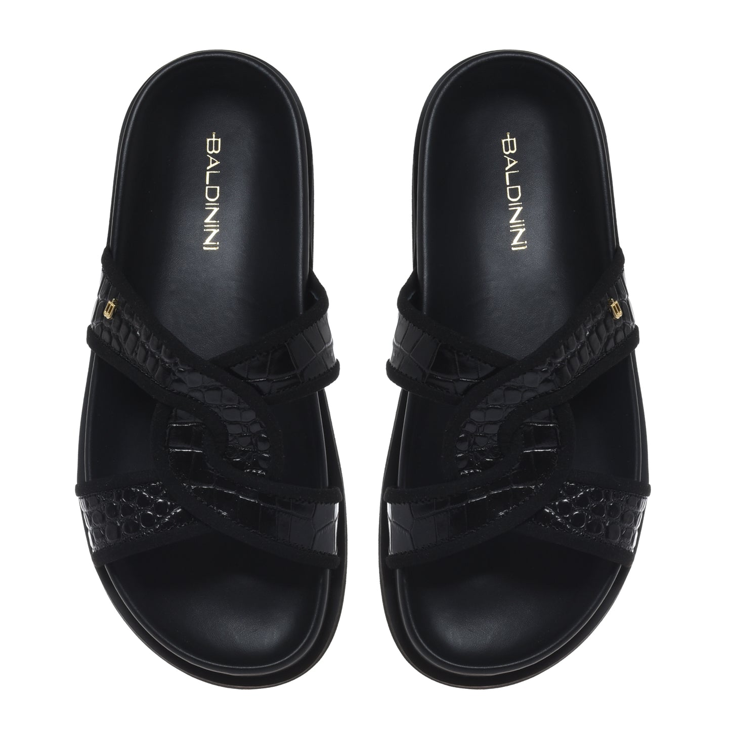 Mule en imprimé croco noir