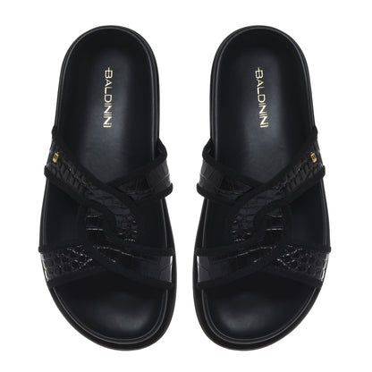 Mule en imprimé croco noir