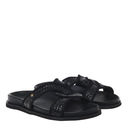Mule en imprimé croco noir