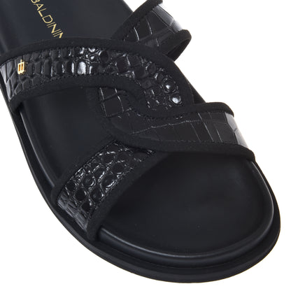 Mule en imprimé croco noir