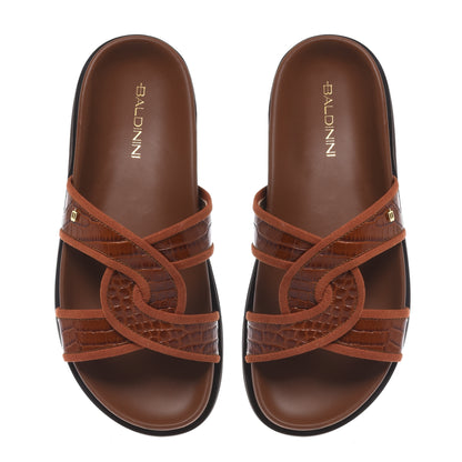 Mule en imprimé croco cuir