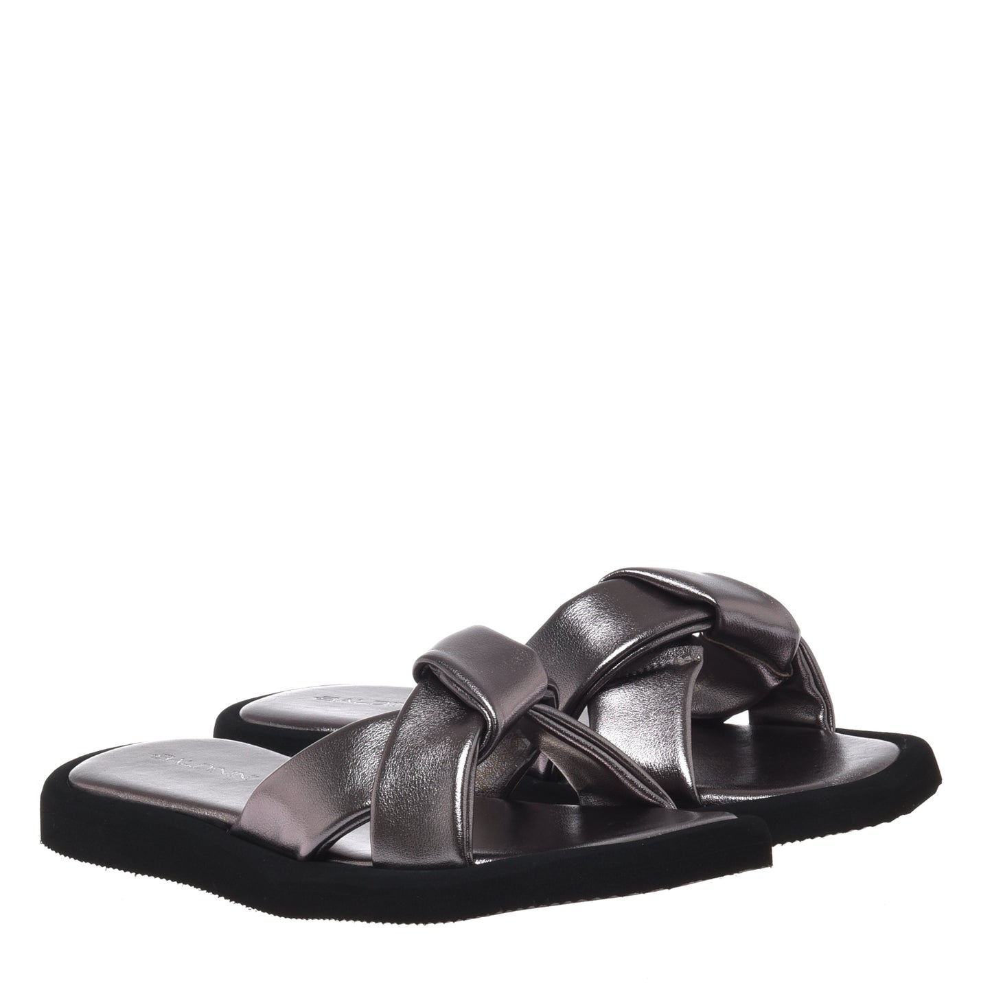 Mule en éco-nappa laminé gris