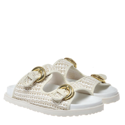 Mule en raphia blanc cassé