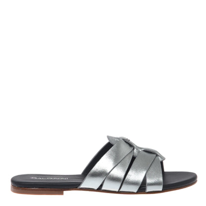 Laminated silver nappa leather mule
