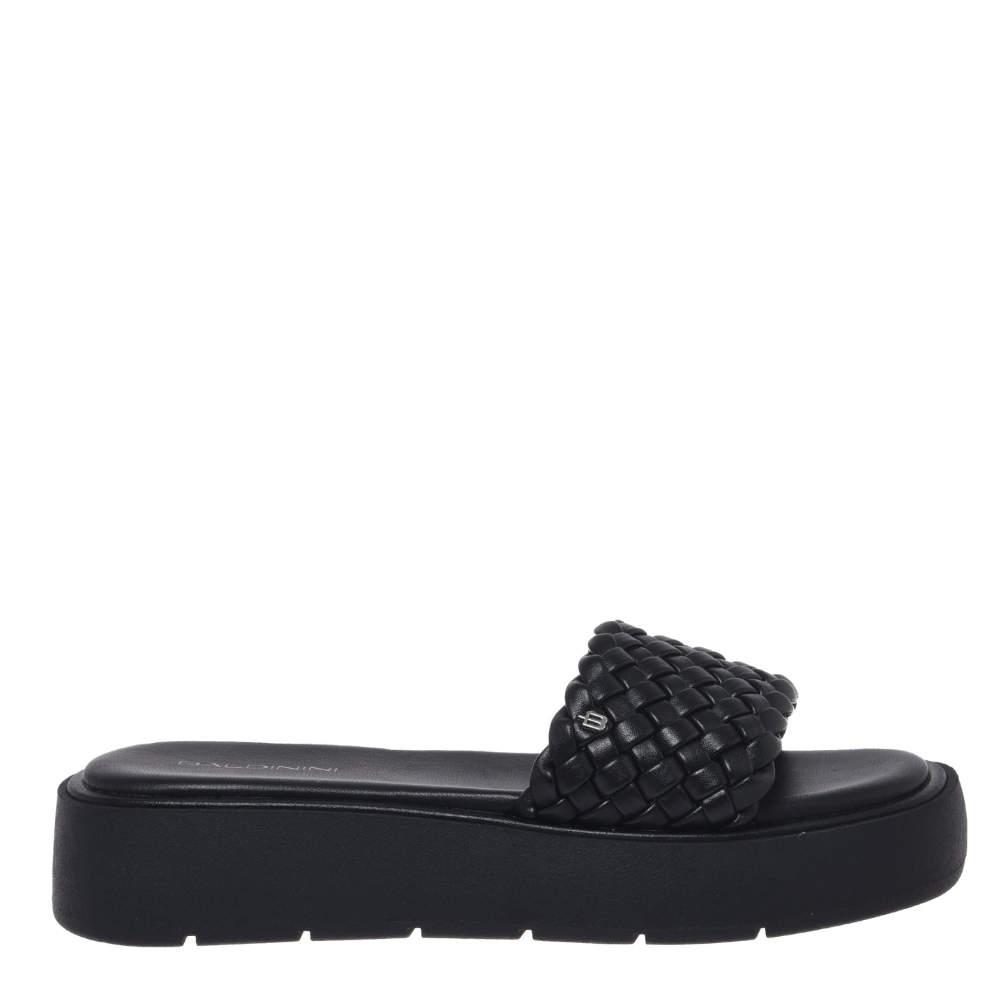 Braided black faux leather mule