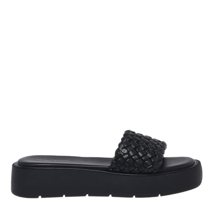 Braided black faux leather mule