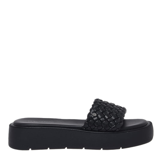 Braided black faux leather mule