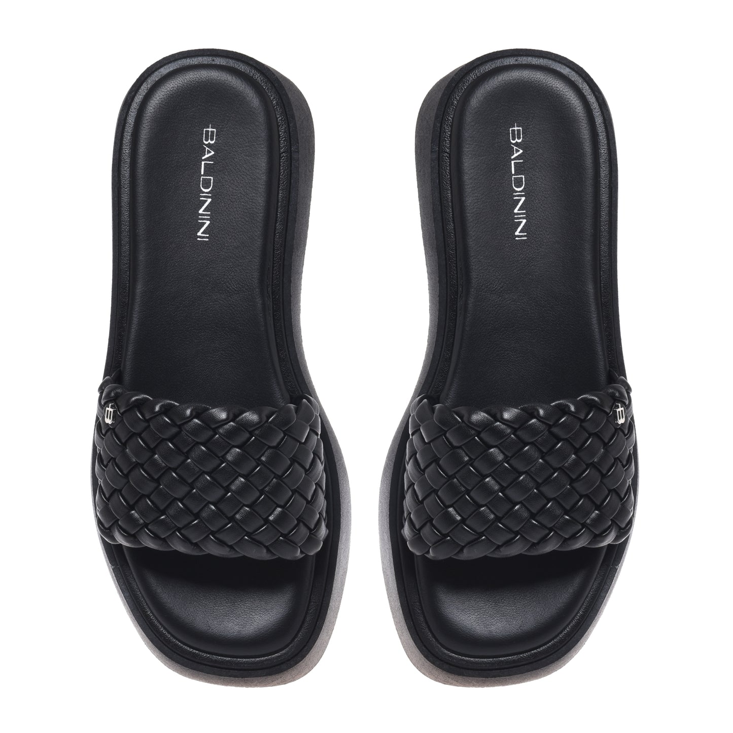 Braided black faux leather mule