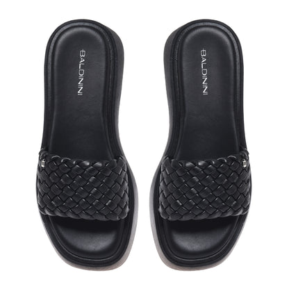 Braided black faux leather mule