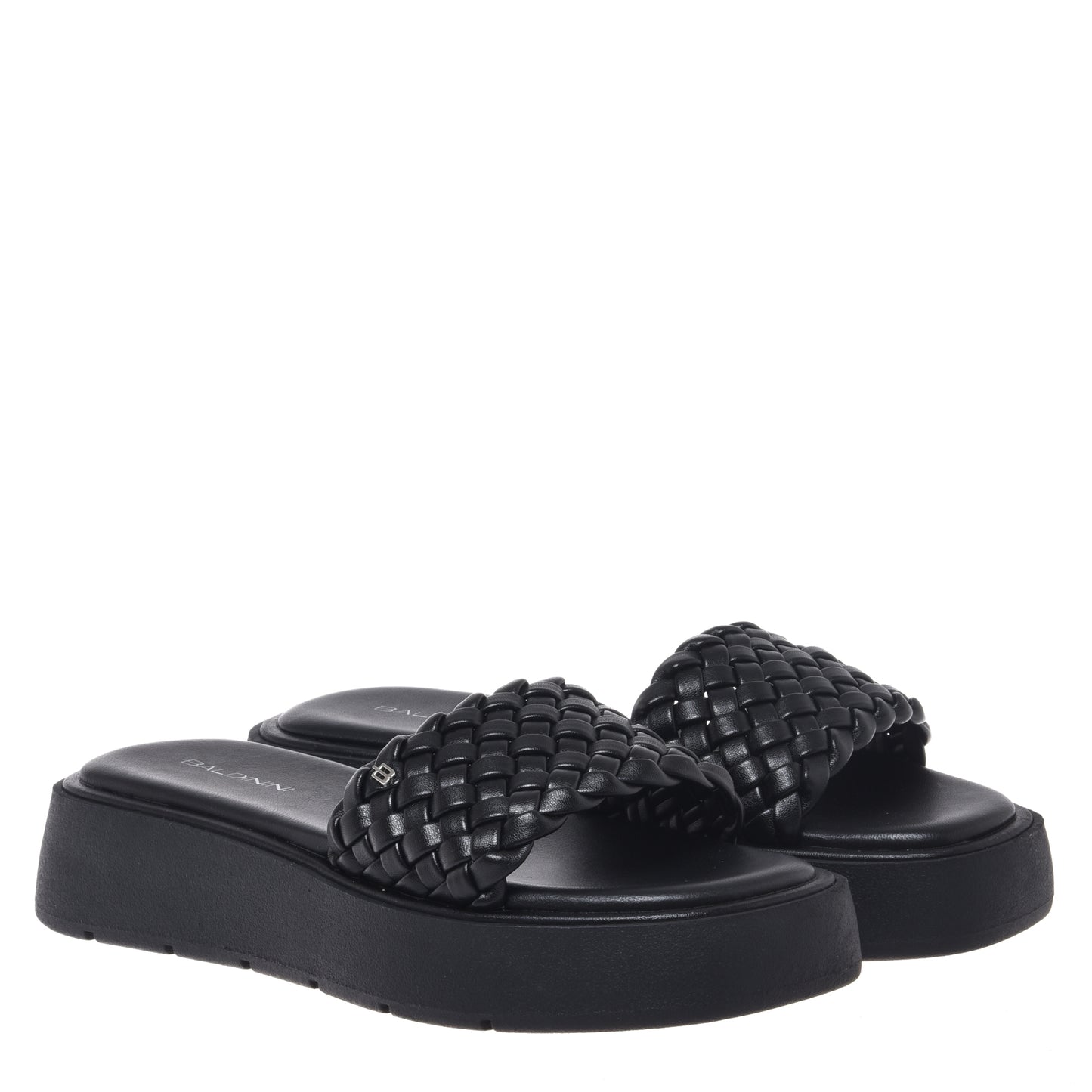 Braided black faux leather mule