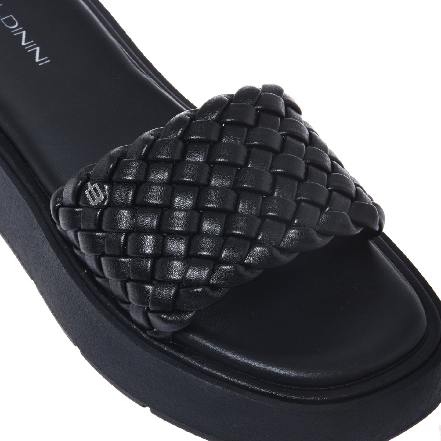 Braided black faux leather mule