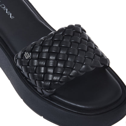 Braided black faux leather mule