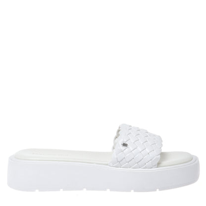 Braided white faux leather mule