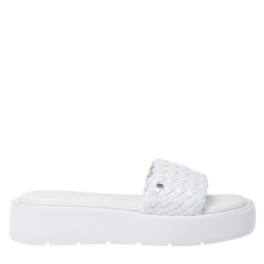 Braided white faux leather mule
