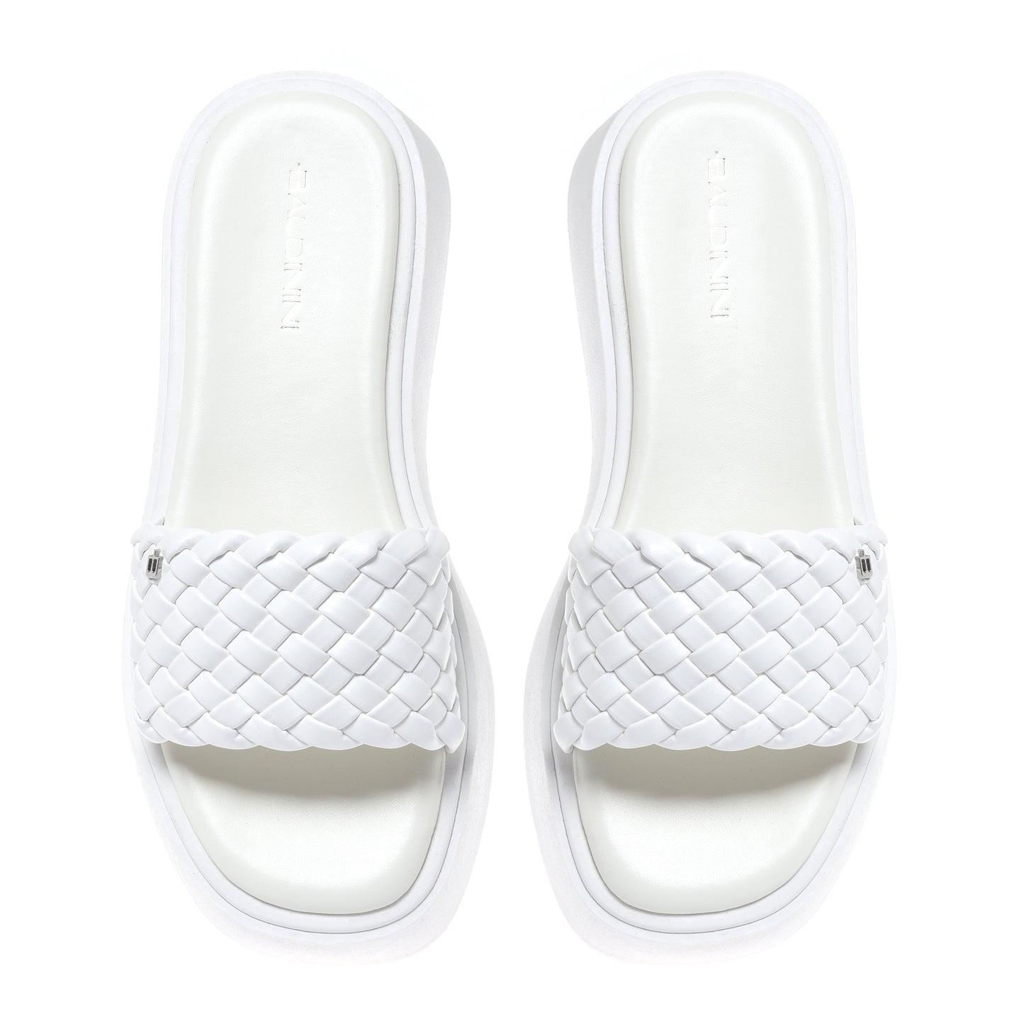 Braided white faux leather mule