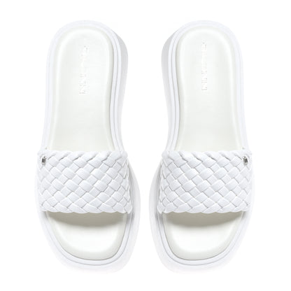 Braided white faux leather mule