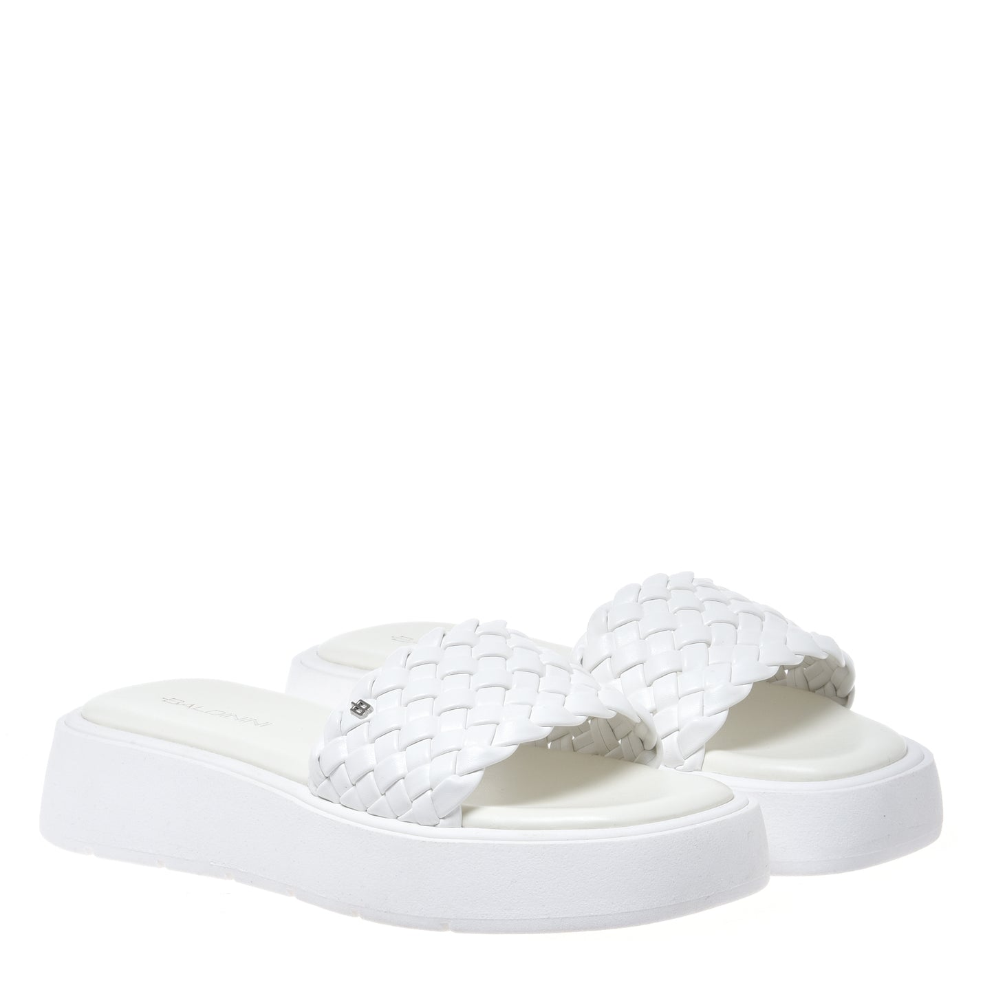 Braided white faux leather mule