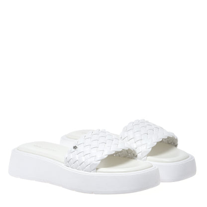 Braided white faux leather mule