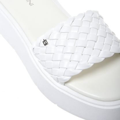 Braided white faux leather mule
