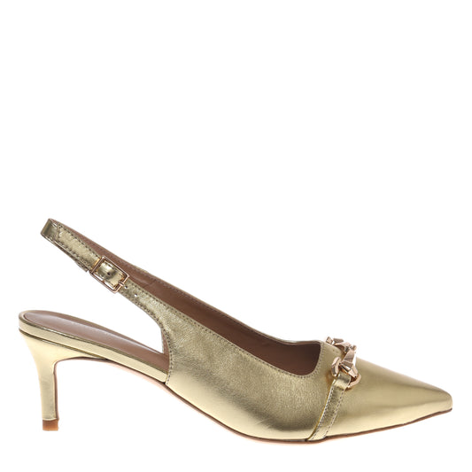 Light gold mirror-effect patent leather slingback