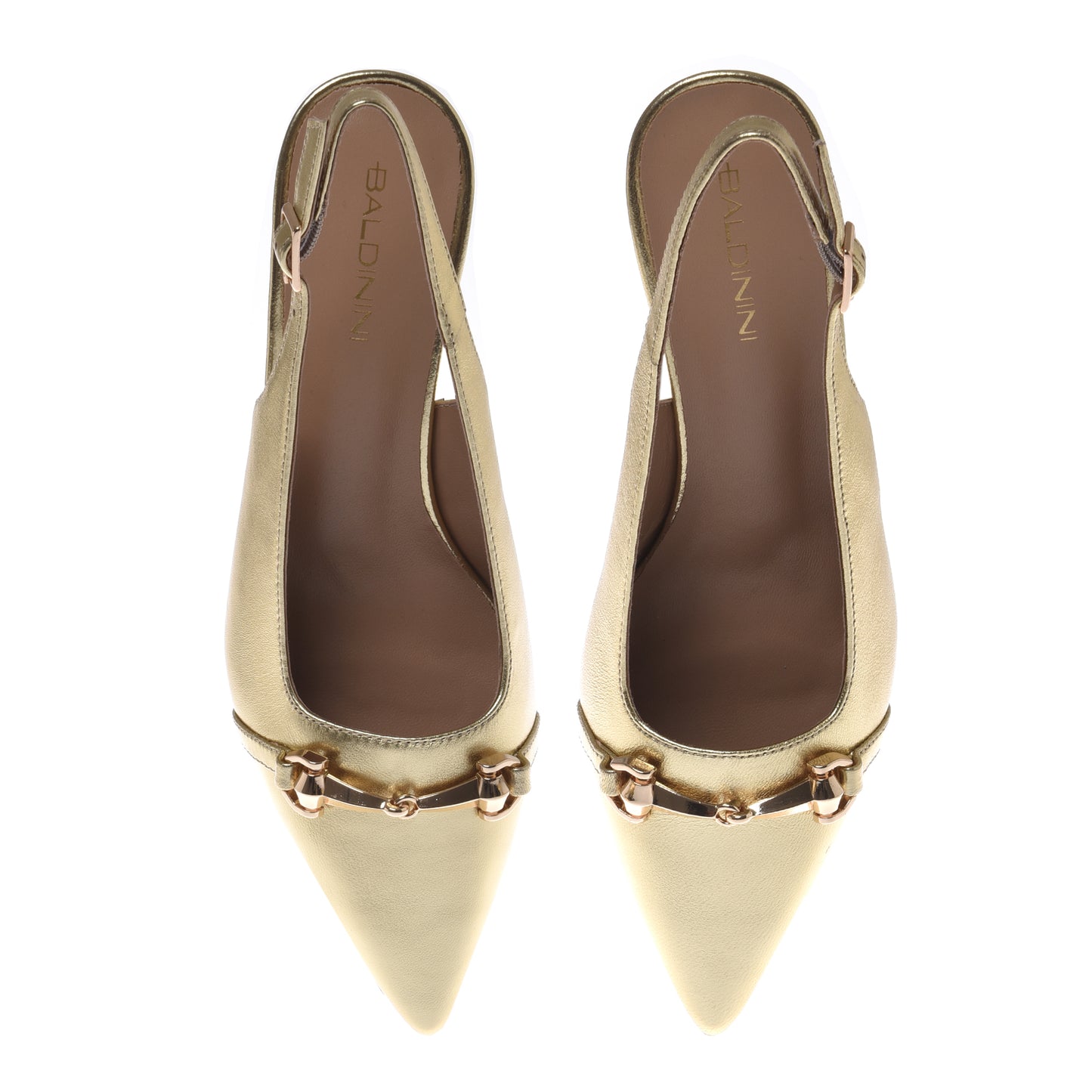 Slingback in pelle verniciata effetto specchio oro chiaro