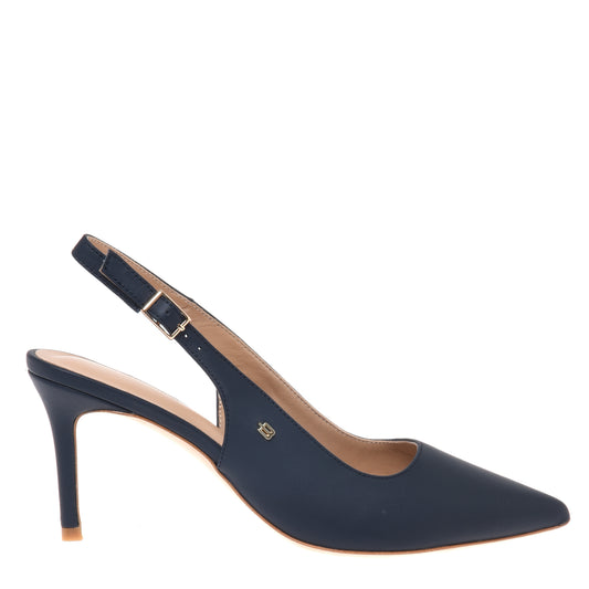Blue leather slingback