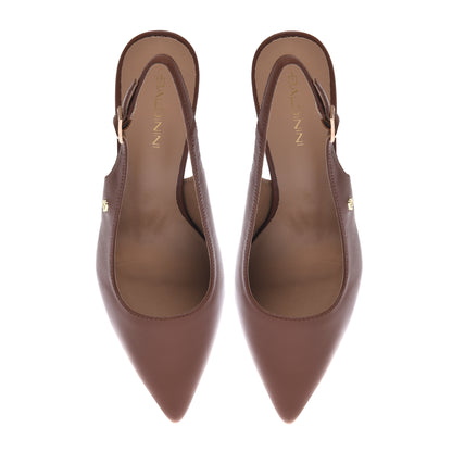 Slingback in pelle marrone
