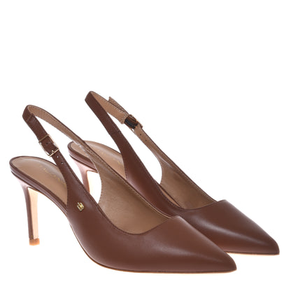 Slingback in pelle marrone