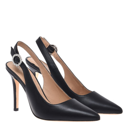 Black leather slingback