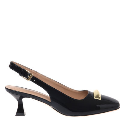 Slingback en cuir verni noir