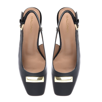 Slingback en cuir verni noir
