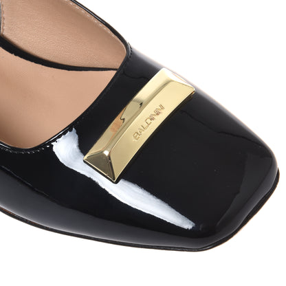 Slingback en cuir verni noir