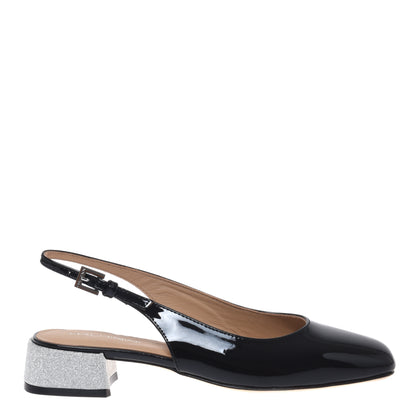 Black patent leather slingback