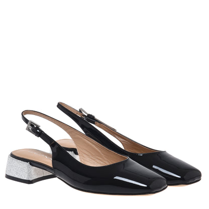 Black patent leather slingback