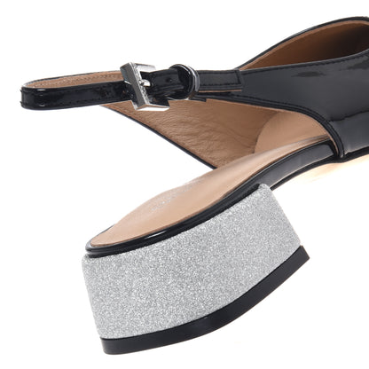 Black patent leather slingback