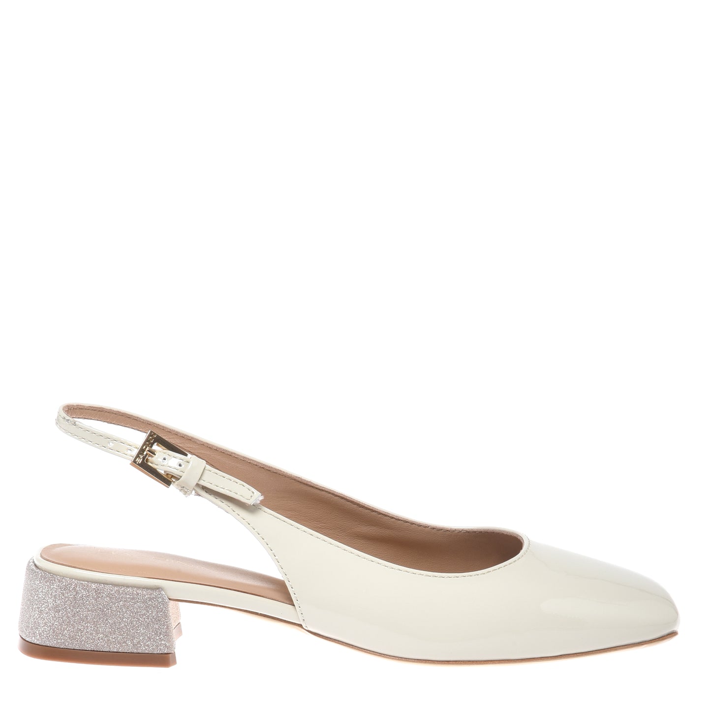Off-white patent leather slingback